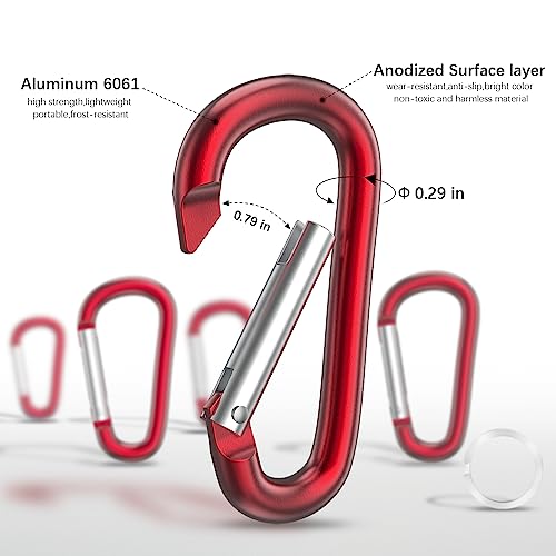 sprookber 3" Aluminum Carabiner D Ring, Caribeener Clips, Spring Snap Hook for Keychain Clip, Set of 10 - color: Multicolor