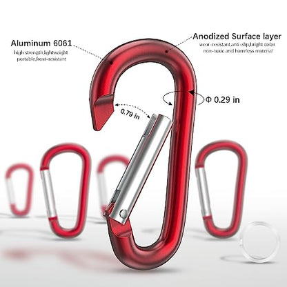 sprookber 3" Aluminum Carabiner D Ring, Caribeener Clips, Spring Snap Hook for Keychain Clip, Set of 10 - color: Multicolor