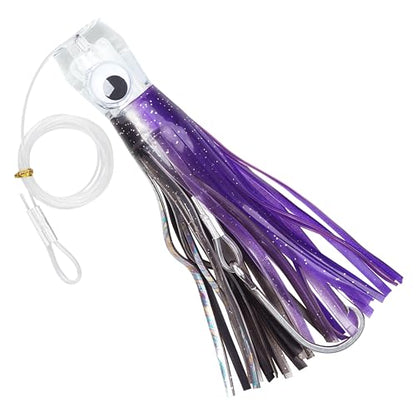 Saltwater Fishing Lures 6/9inch Trolling Lures for Marlin Mahi Tuna Dolphin Shark Big Game Deep Sea Fishing Baits Squid Skirts Rigged Hooks Ocean Gear Tackle - color: Purple-1pcs, size: 6inch