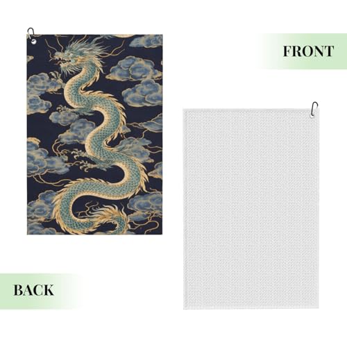 Traditional Dragon Art Golf Towel 16" X 24" with Clip Golfer Bags Accessories Gifts - color: Traditional Dragon Art