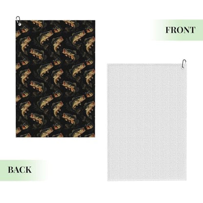 Vintage Bass Fish Print Golf Towel, Microfiber Golf Towels for Bags with Carabiner Clip 16 x 24 inches, Men Womens Golfs Accessories