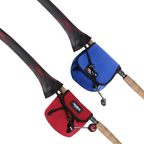 RUNCL Fishing Rod Sleeves & Reel Bags, Spinning/Casting Rod Socks & Spinning/Baitcasting Reel Covers - Protection Solution, Space Saver, Perfect Storage - Fishing Pole Sleeves & Reel Pouch (2 Pack) - color: Spinning Rod Sleeves*2pcs+Reel Bags*2pcs,(Red &