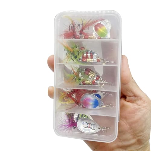Fishing Spinner Baits Lures Kit for Trout Bass Salmon Lures with Treble Fishing Hooks, Rooster Tail Fishing Gears Spoons Effective in Freshwater/Saltwater - color: 10pcs/box with Rooster Tail