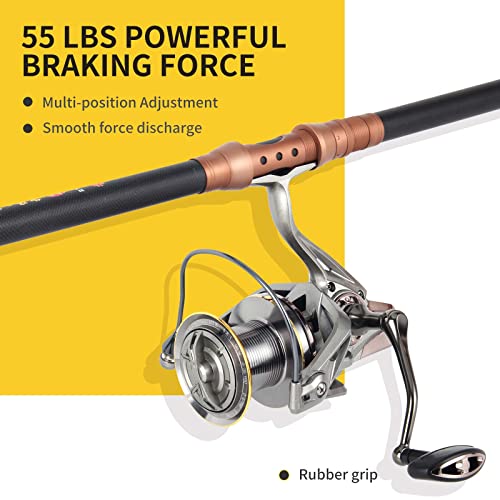 HAUT TON Spinning Reel 8000/9000/10000/12000/14000,6+1BB Metal Surf Fishing Reels,4.8:1 Gear Ratio 55lbs Drag Heavy Long Casting Inshore Saltwater Monster Fish - size: 12000, style: Ht-ngk