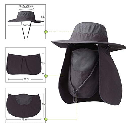 Fishing Hat,Sun Cap with UPF 50+ Sun Protection and Neck Flap,for Man and Women - color: Dark Gray