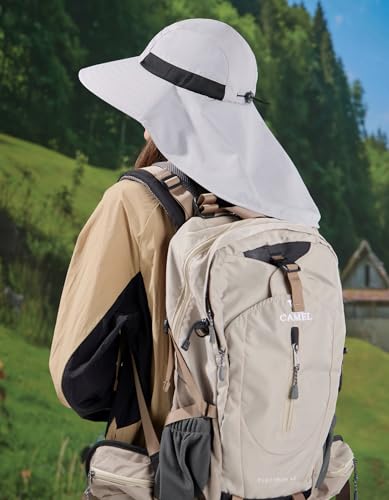 HUAMULAN Men Summer Sun Hat Women Safari Wide Brim Fishing Hats UV Protection Neck Flap Bucket Gardening Hiking Hunting Cap - color: Lightgray With Black Mesh