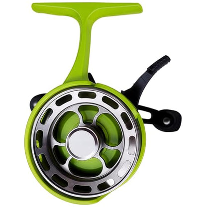 Left-Handed Green Inline Reel Ice Fishing, 2.6 in (6.6 Cm) Aluminum Alloy, 3.2:1 Gear Ratio, 3+1 Bearing, Construction Plastic Metal, Handle Anti-Slip, High Seat Foot Design