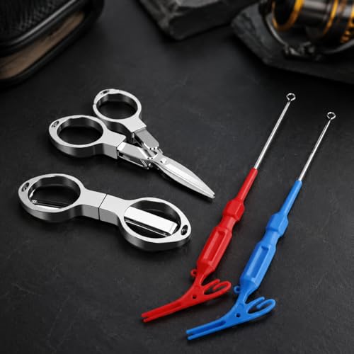 predolo Foldable Fishing Scissors, Stainless Steel Braided Line Cutter, Anti Rust Fishing Line Scissors for Tackle Box, Pocket Portable, Three3-in-1 knotting and hook - style: Three3-in-1 knotting and hook
