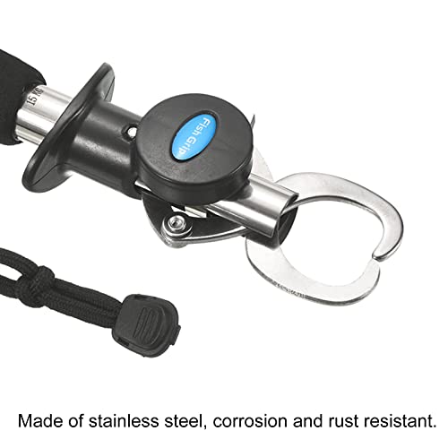 PATIKIL Fish Lip Gripper with Scale Max 33 LB Stainless Steel Fish Grip Grabber Holder with Strap Measure Tape for Fishing, Black
