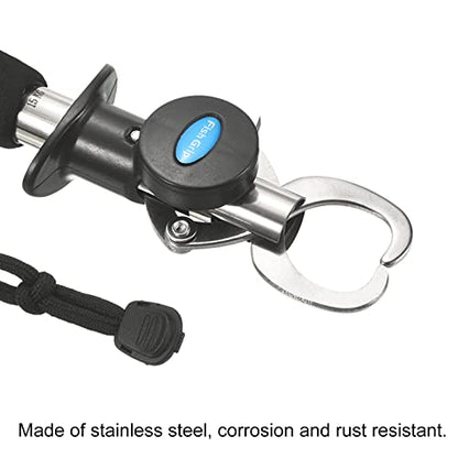 PATIKIL Fish Lip Gripper with Scale Max 33 LB Stainless Steel Fish Grip Grabber Holder with Strap Measure Tape for Fishing, Black