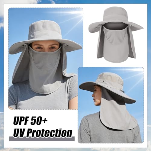 4 Pack Sun Hats for Men Women UPF 50+ Wide Brim Fishing Bucket Hat Summer Outdoor UV Protection Adjustable Neck Flap - color: Light Gray, Gray, Blue, Green