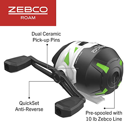Zebco Roam Telescopic Fishing Rod and Spinning or Spincast Fishing Reel Combo, Durable 6-Foot Fiberglass Rod with ComfortGrip Handle, Pre-spooled with Zebco Cajun Fishing Line - style: Spincast Reel - Green