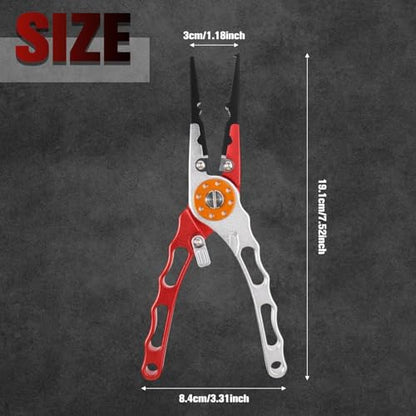 Muti-Function Hook Remover and Split Ring Pliers Fishing Pliers Saltwater Saltwater Resistant Fishing Gear Stainless Steel Top & Aluminum Body Tool Kit with Sheath and Lanyard