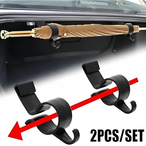 Car Seat Back & Trunk Multi-Hook – 2 Pack, Black Clip Holder Secures Fishing Rods, Umbrellas, Towels & Grocery Bags on 18–20 mm Posts, No Tools Needed