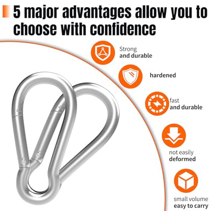 Heavy-Duty Carabiner Clip 1.57"–5.5", Black/Silver Spring Snap Hook, Quick Link Keychain Clip for Keys, Swing Set, Camping, Fishing, Hiking & Traveling (120–1350 lbs) - color: Silver, size: 2.36 inch (M6) - 50 pcs
