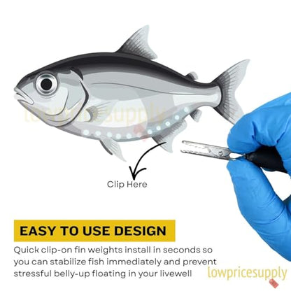 3 Pack Snap Clip Fishing Tool Stabilizing Fin Weights Livewell Fish Saver for Deep-Water Bass, Tournament-Safe Survival Weights Fish Stabilizing Weight, Bass Survival Weight