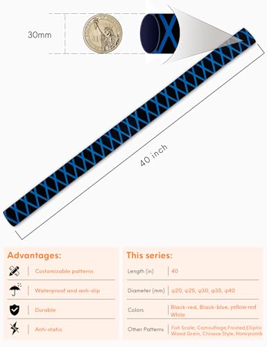 Accering 2-Tone X Pattern Heat Shrink Tubing, Non-Slip Fishing Rod Grip Wrap for Hockey & Tools (φ30mm, L3.3ft, Black & Blue) - color: Black & Blue, size: φ30mm, L3.3ft