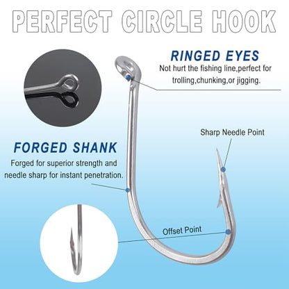 Octopus Beak Fishing Hooks, 100PCS Saltwater Offset Circle Hooks Stainless Steel Round Bend Fishing Jig Hooks for Freshwater Saltwater