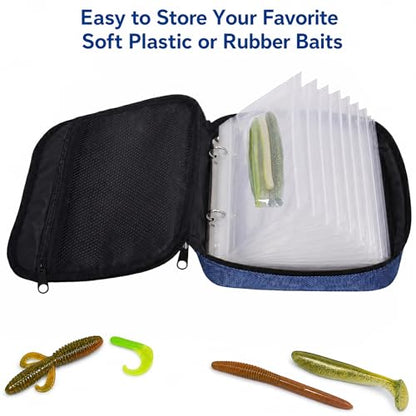 Kylebooker Soft Plastic Bait Storage Binders Organizer Saltwater Fishing Lure Leader Wallet Tackle Binder Bag - color: Blue