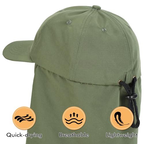 Tirrinia Wide Brim Sun Hat with Neck Flap for Men & Women, Breathable Hiking Fishing Safari Hat, Outdoor UV Protection Cap - color: Green