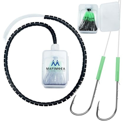 Fishing Hook Case with 40 Pre-Tied Hooks, Transparent Tackle Box, Offset Double Barbed Baitholder Hooks with Glow Sleeves for Bass Catfish Snapper Croaker Walleye Saltwater Freshwater - size: 5/0#-40pcs