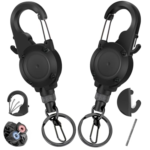 Fly Fishing Zinger Retractor,26" Stainless Steel Wire Rope, with Integrated Line Cutter and Magnetic Closure,360° Rotation Keychain & Carabiner Clip for Fly Fishing,Cycling,Hiking - style: 2 BLACK