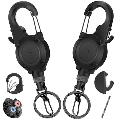 Fly Fishing Zinger Retractor,26" Stainless Steel Wire Rope, with Integrated Line Cutter and Magnetic Closure,360° Rotation Keychain & Carabiner Clip for Fly Fishing,Cycling,Hiking - style: 2 BLACK