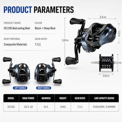 DC Baitcasting Combo, Smart Digital Brake Reel, 4-Section Carbon Rod, Tackle Bag, Line & Lures, Complete Travel Kit for Bass Freshwater - color: DC Baitcasting Combo-6FT- Left Handed