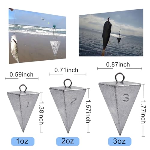SIWIRIOM Pyramid Sinkers for Surf & Saltwater 6 Pack Fishing Weights Lead Sinkers with Slider Universal Connectors, Fishing Weights Assortment Kits Fishing Gear Tackle 1oz 2oz 3oz - size: Mixed-6pcs(1oz-2pcs + 2oz-2pcs + 3oz-2pcs)