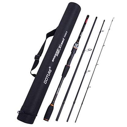 Goture 4-Piece Travel Carbon Fishing Rod M/MH Action 6.6-12ft Multi-Colors | Goture multi-spec travel fishing rods adopt upgraded high-grade carbon fiber blank with premium Fuji line guides - color: Black, size: Spinning/9'-Moderate-Fast/Medium-Heavy