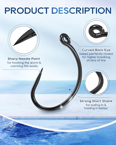 UCEC 190/220/260PCS Barbless Fishing Hooks, Carp Hooks Circle Curve Shank Fly Tying Fishing Hook Tackle Kit for Freshwater Saltwater Hair Rig Trout Size: 2# 4# 6# 8# 10# - size: 60PCS,#2