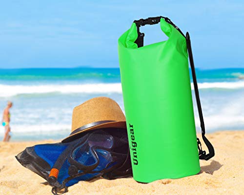 Unigear Dry Bag Waterproof, 2L/5L/10L/20L/30L/40L Floating and Lightweight Bags for Kayaking, Boating, Fishing, Swimming and Camping with Waterproof Phone Case - color: Green, size: 10L