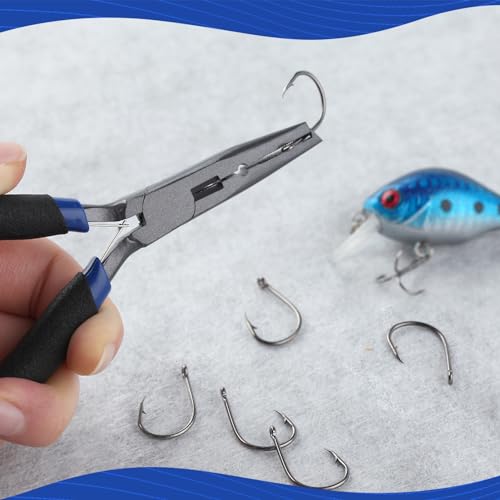 5" Fishing Pliers Hook Remover, Light Weight Split Ring Pliers for Fishing 3 in 1 Professional Multifunctional Fish Plier with Braid Line Cutter and Crimper Saltwater Resistant Teflon Coated - style: 5"-Mini Size