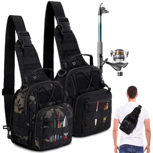Abbylike 2 Pcs Small Fly Fishing Sling Waterproof Fishing Backpack Outdoor 600d Oxford Cloth Tackle Bag with Multiple Storage Compartments Ideal for Fish Catching Hiking Travel