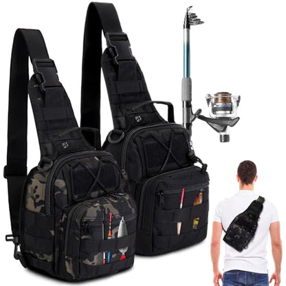 Abbylike 2 Pcs Small Fly Fishing Sling Waterproof Fishing Backpack Outdoor 600d Oxford Cloth Tackle Bag with Multiple Storage Compartments Ideal for Fish Catching Hiking Travel