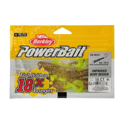 Berkley Berkley PowerBait Rib Worm - color: Gold Cracker/Chartreuse
