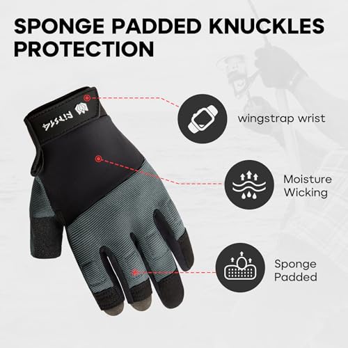 FitsT4 Sports Sailing Gloves Padded Palm Glove 3 Finger Water Resistant Moisture Wicking - color: gray, size: XX-Large