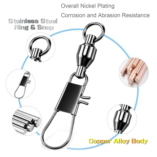 AMYSPORTS Steel Stainless Snap Swivels Saltwater Ball Bearing Fishing Swivel Lure Connector Barrel Swivels Fishing Tackle Black Nickel - size: size3 (37.9lb) 25 pcs