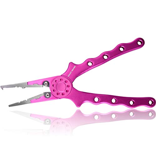 Professional Saltwater/Fresh Water Aluminum Fishing Pliers Tungsten Carbide Cutters Hook Remover with Sheath and Lanyard - color: Pink