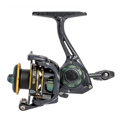 Lew’s Wally Marshall Signature Series Spinning Fishing Reel, 5+1 Bearings, Graphite Frame and Rotor, Interchangeable Retrieve, Green/Gold - size: 100 (Clam Packaging)
