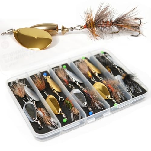 Trout Spinner Lures with Stimulator/Humpy Dry Fly Tail, 100% Hand-Tied 5/10 Pack Rooster Tail Fishing Spinnerbait for Bass, Pike, Salmon