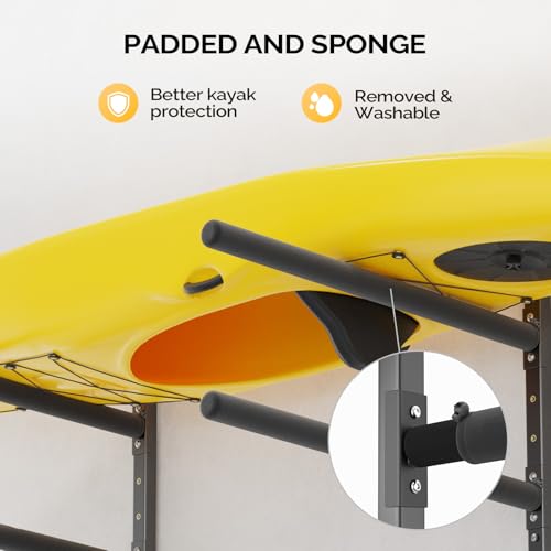 Bonnlo Kayak Storage Rack, Adjustable Heavy Duty Kayak Rack for Kayaks Paddle Boards, Kayak Paddle Holder for Garage, Spacesaver, Gentle on Padding, Boat Organizer - style: 3 Kayaks, Wall Mount