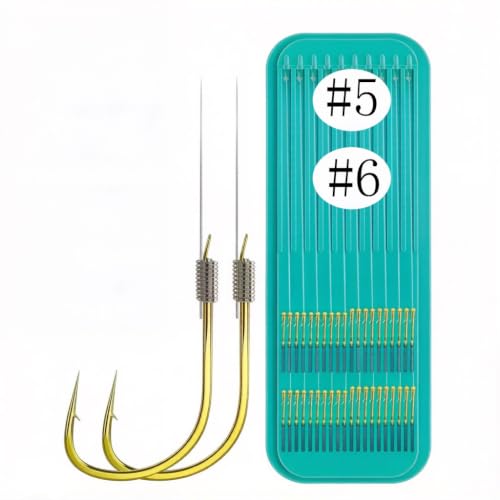 Pre-Tied Double Hook Fishing Rigs for Small Fish Trout Hooks, 20 Sets (40 fishHooks), Saltwater Freshwater Snelled Hooks Kit fluke Hooks, Ready-to-Fish Tackle Lorumox snelled Fishing Hooks - size: #5 & #6