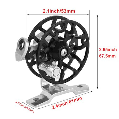 Winter Fishing Reel All Metal 1.76oz(50g) Lightweight 2.1inch(53mm) Upgrade Base Right Hand Mini Fly Wheel for Trout Pike Ice Fishing Tackle - color: Black