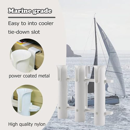 Fishing Rod Holder Bracket Wall Mounted Fishing Pole Holder,4 Pole Tube Attachment Rod Holders,Cooler Fishing Rod Holder with Tie-Down Slot,Use for YETI Coolers and RTIC Coolers