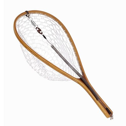 Aventik Fly Fishing Landing Net for Trout Soft Rubber Ghost Mesh Catch and Release Wooden Frame Lightweight and Tangle-Free - style: Round Head&magnet