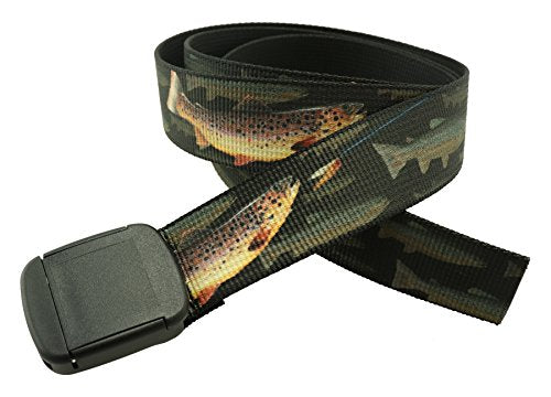 Thomas Bates Fish Pattern Metal Free Hiker Web Belts - color: Brown Trout