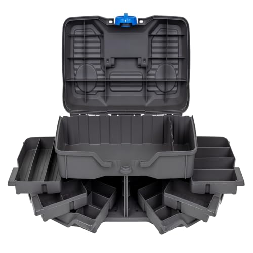 Flambeau Outdoors 660NGAK Next Gen 6/0 Large Fishing Tackle Box - 6 Pivot Trays, 32 Compartments, Includes 25-piece Tackle Kit, Fishing Tackle and Gear Storage, Fishing Lure Organizer, Dark Gray - size: With Tackle Kit