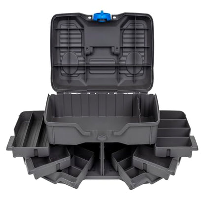 Flambeau Outdoors 660NGAK Next Gen 6/0 Large Fishing Tackle Box - 6 Pivot Trays, 32 Compartments, Includes 25-piece Tackle Kit, Fishing Tackle and Gear Storage, Fishing Lure Organizer, Dark Gray - size: With Tackle Kit