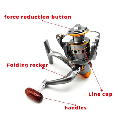 Spinning Reel,Freshwater Spinning Fishing Reels,CNC Alloy Wire Cup,5.2:1 Gear Ratio,2000,Max Drag 22Lbs,Smooth Fresh and Saltwater Fishing Reel - color: Black